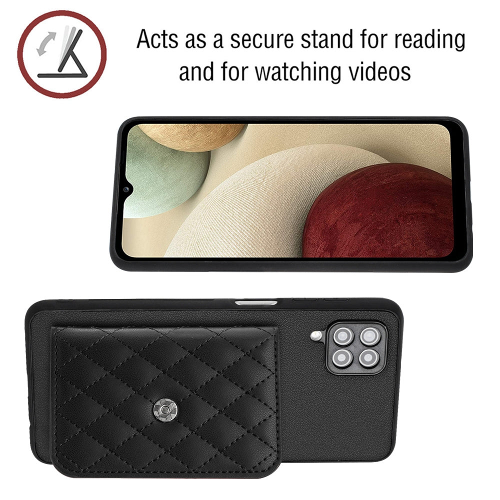Samsung Galaxy A12 Leather Case with Card Holder & RFID Protection, Long Lanyard Included