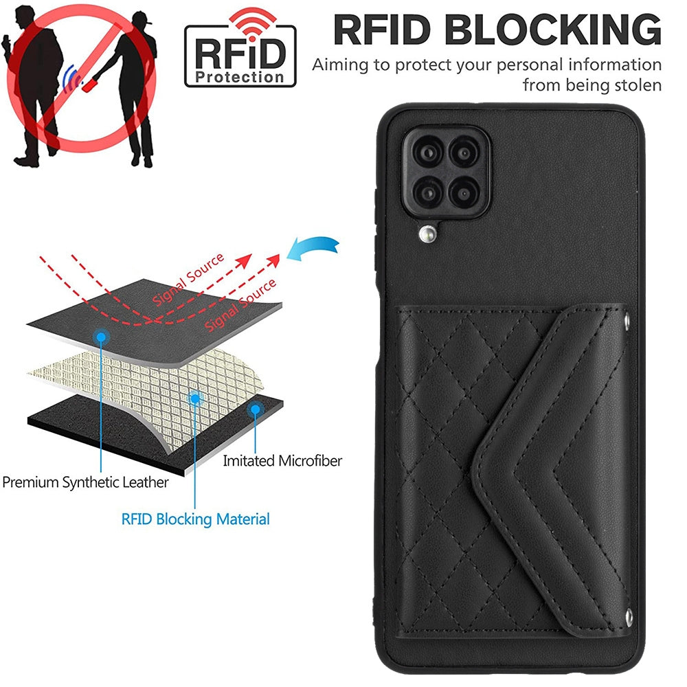 Samsung Galaxy A12 Leather Case with Card Holder & RFID Protection, Long Lanyard Included