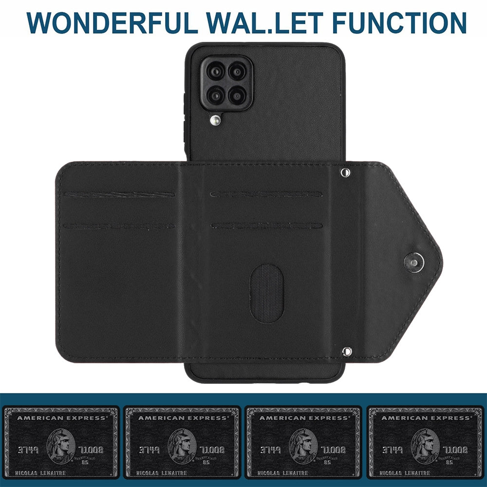Samsung Galaxy A12 Leather Case with Card Holder & RFID Protection, Long Lanyard Included