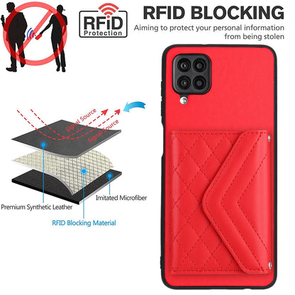 Samsung Galaxy A12 Leather Case with Card Holder & RFID Protection, Long Lanyard Included