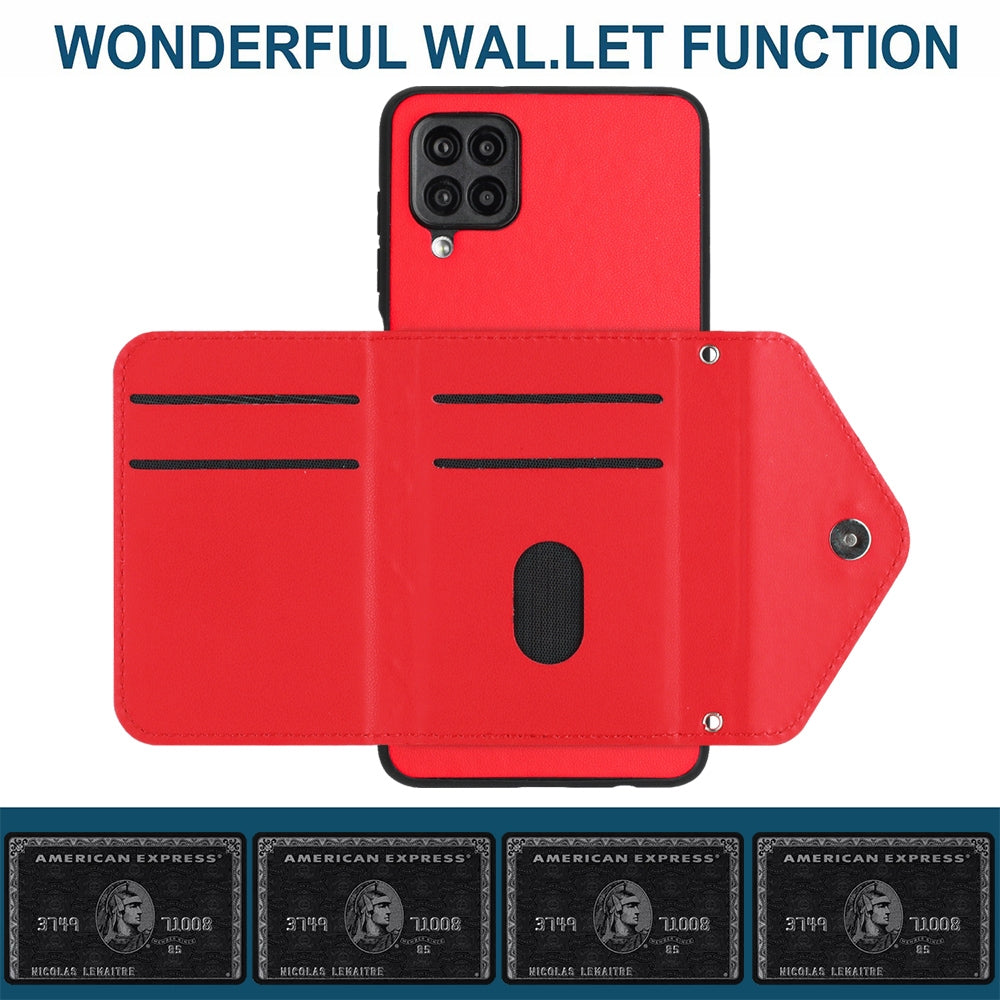 Samsung Galaxy A12 Leather Case with Card Holder & RFID Protection, Long Lanyard Included