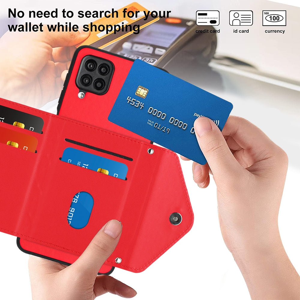 Samsung Galaxy A12 Leather Case with Card Holder & RFID Protection, Long Lanyard Included