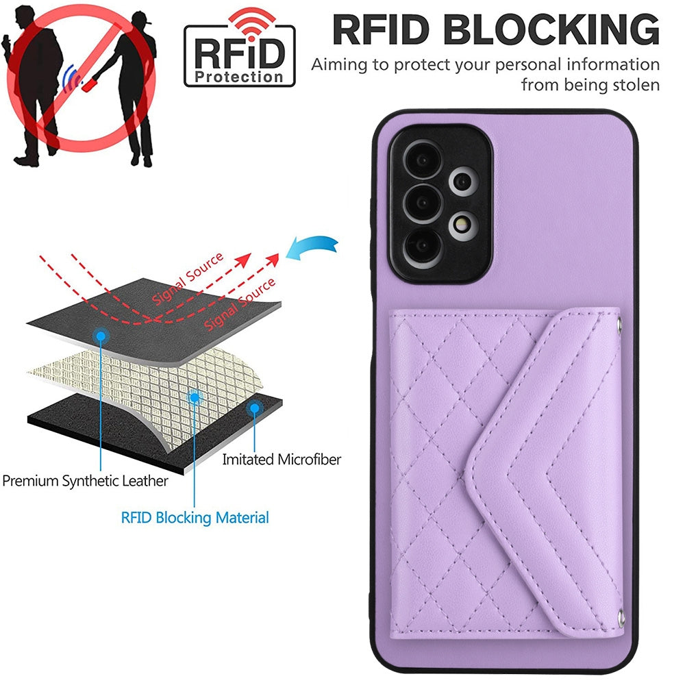 Samsung Galaxy A13 4G Leather Case with Card Holder & RFID Protection, Long Lanyard Included