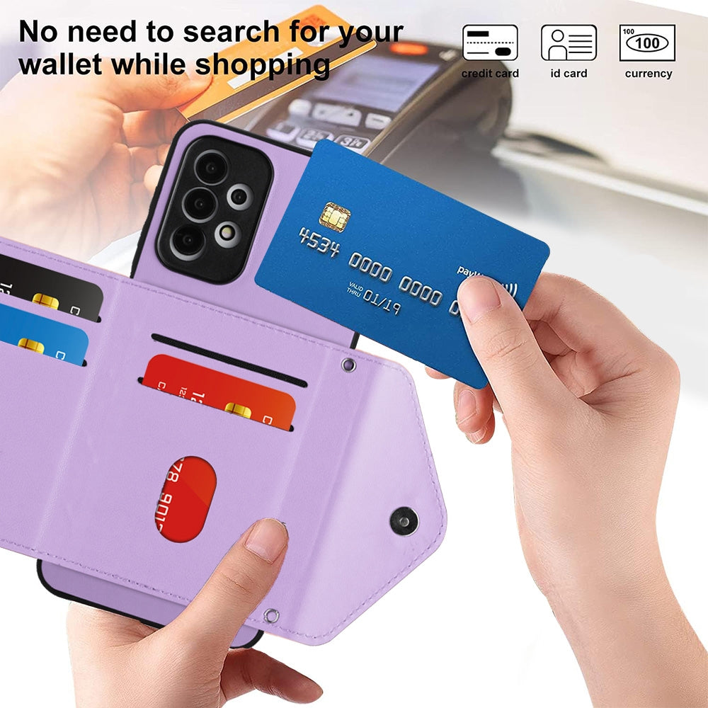 Samsung Galaxy A13 4G Leather Case with Card Holder & RFID Protection, Long Lanyard Included