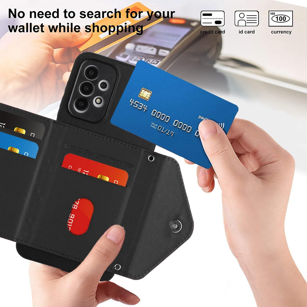Samsung Galaxy A13 4G Leather Case with Card Holder & RFID Protection, Long Lanyard Included