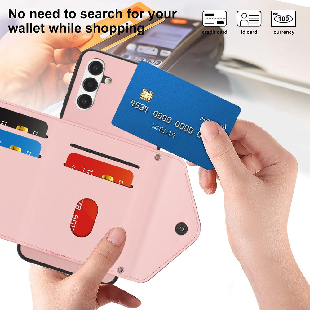 Samsung Galaxy A04s Leather Case with Card Holder & RFID Protection, Long Lanyard Included