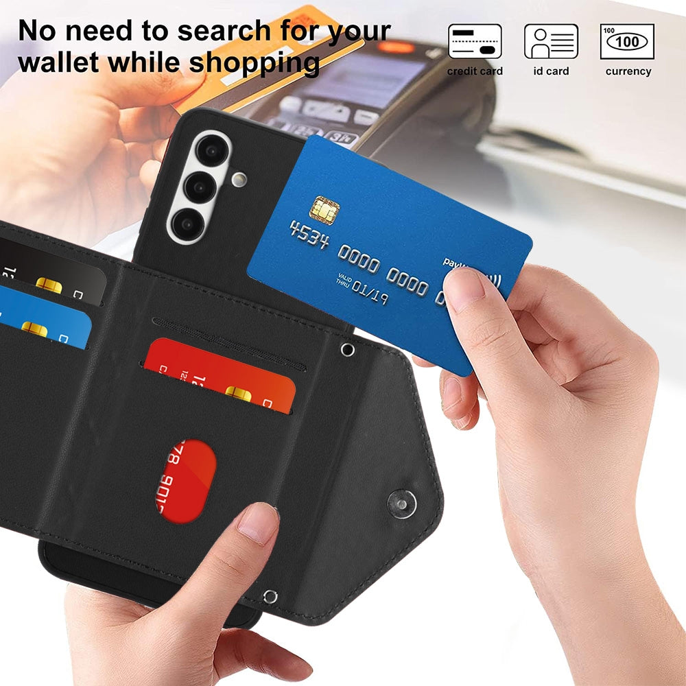 Samsung Galaxy A13 5G Leather Case with Card Holder & RFID Protection, Long Lanyard Included