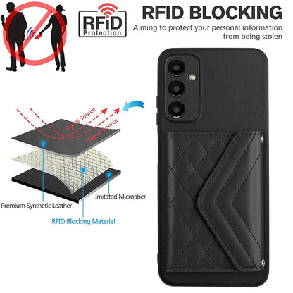 Samsung Galaxy A14 5G Leather Case with Card Holder & RFID Protection, Long Lanyard Included