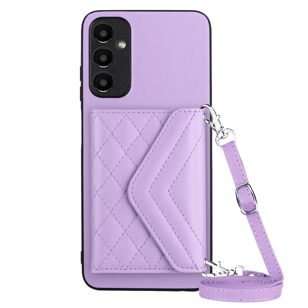 Samsung Galaxy A15 Leather Case with Card Holder & RFID Protection, Long Lanyard Included