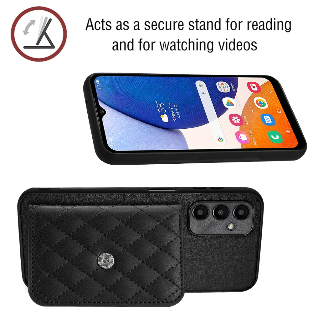Samsung Galaxy A15 Leather Case with Card Holder & RFID Protection, Long Lanyard Included