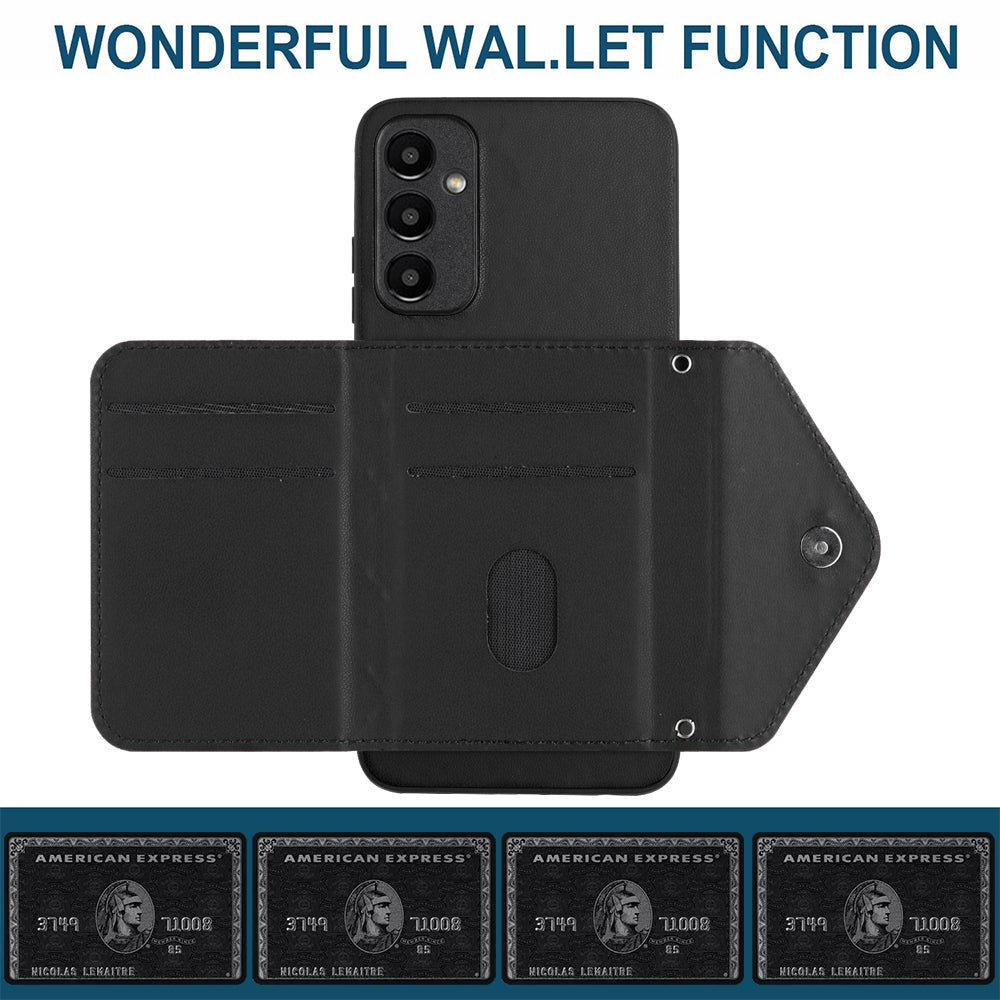Samsung Galaxy A15 Leather Case with Card Holder & RFID Protection, Long Lanyard Included