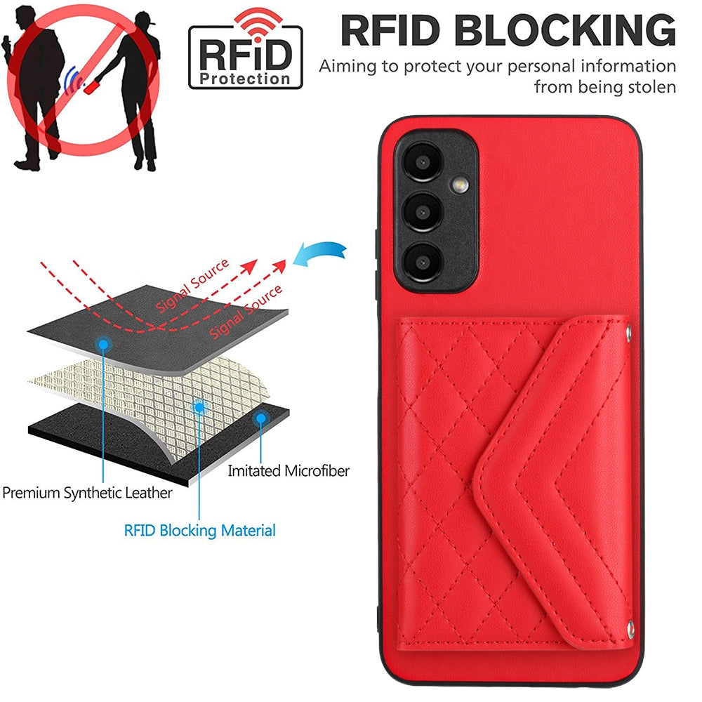 Samsung Galaxy A15 Leather Case with Card Holder & RFID Protection, Long Lanyard Included