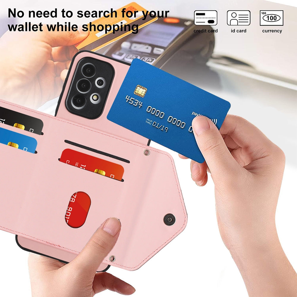 Samsung Galaxy A23 Leather Case with Card Holder & RFID Protection, Long Lanyard Included
