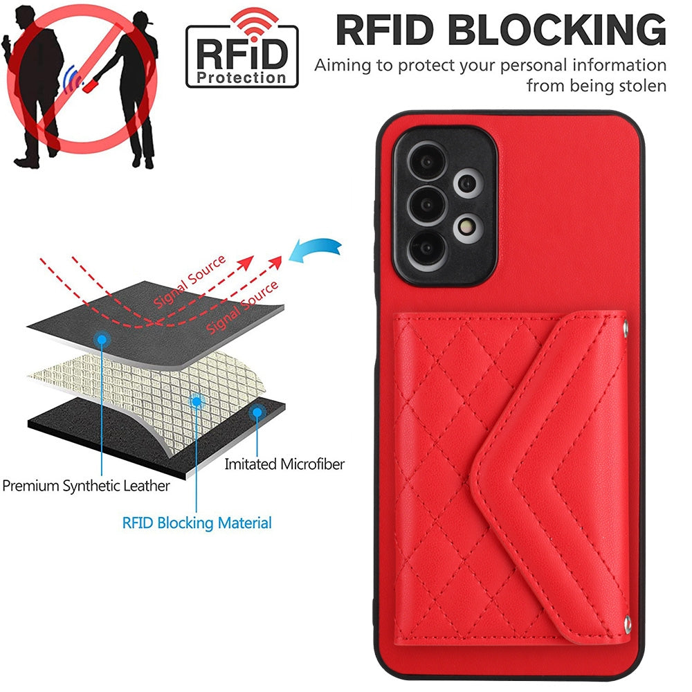 Samsung Galaxy A23 Leather Case with Card Holder & RFID Protection, Long Lanyard Included