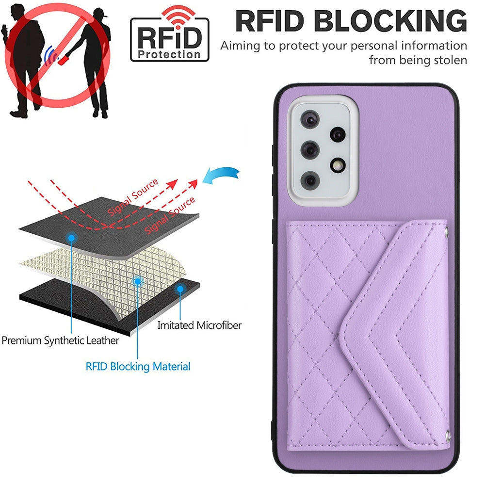 Samsung Galaxy A33 5G Leather Case with Card Holder & RFID Protection, Long Lanyard Included
