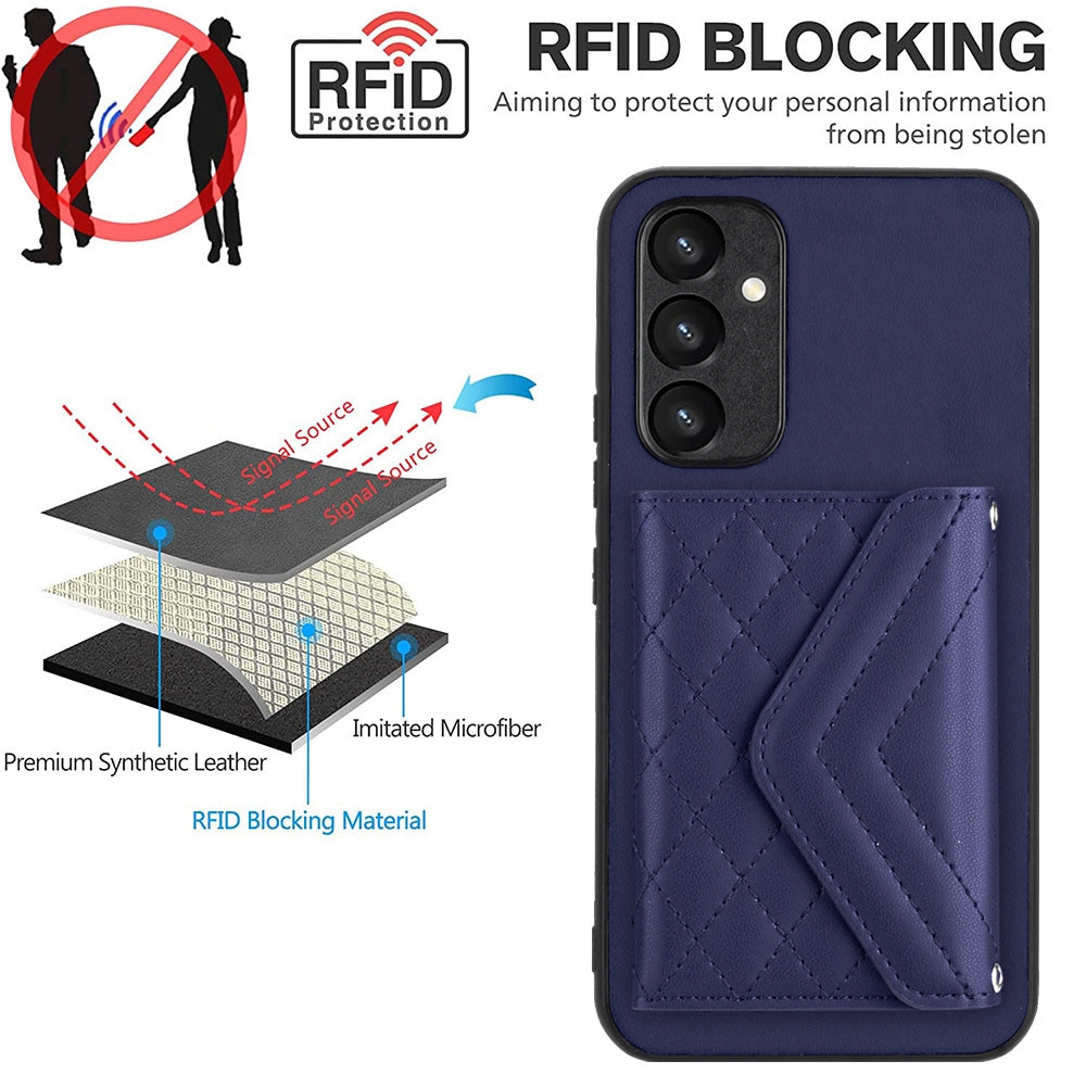 Samsung Galaxy A34 5G Leather Case with Card Holder & RFID Protection, Long Lanyard Included
