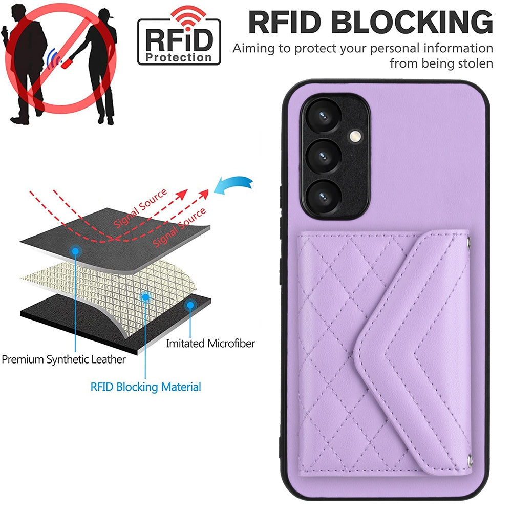 Samsung Galaxy A34 5G Leather Case with Card Holder & RFID Protection, Long Lanyard Included