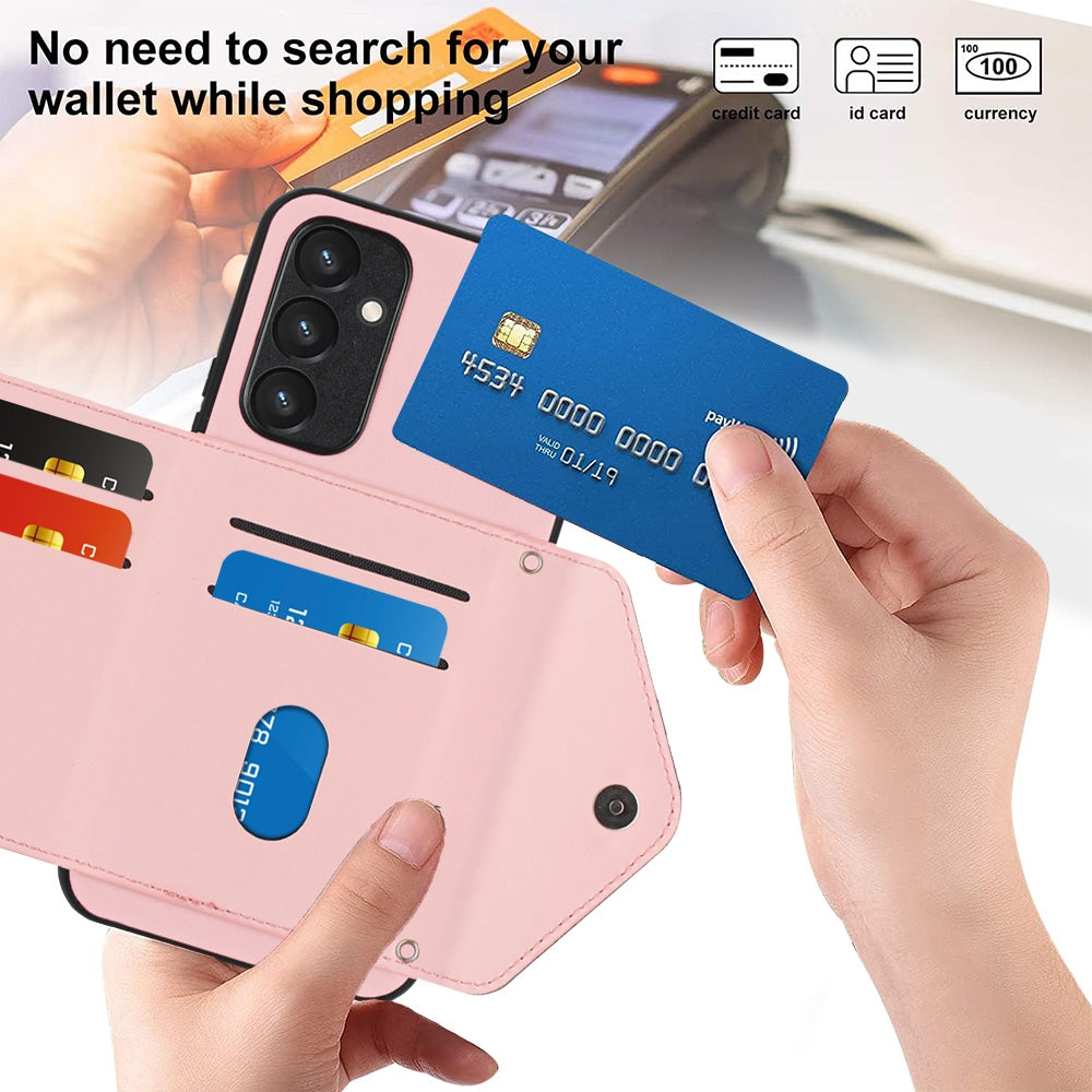 Samsung Galaxy A34 5G Leather Case with Card Holder & RFID Protection, Long Lanyard Included
