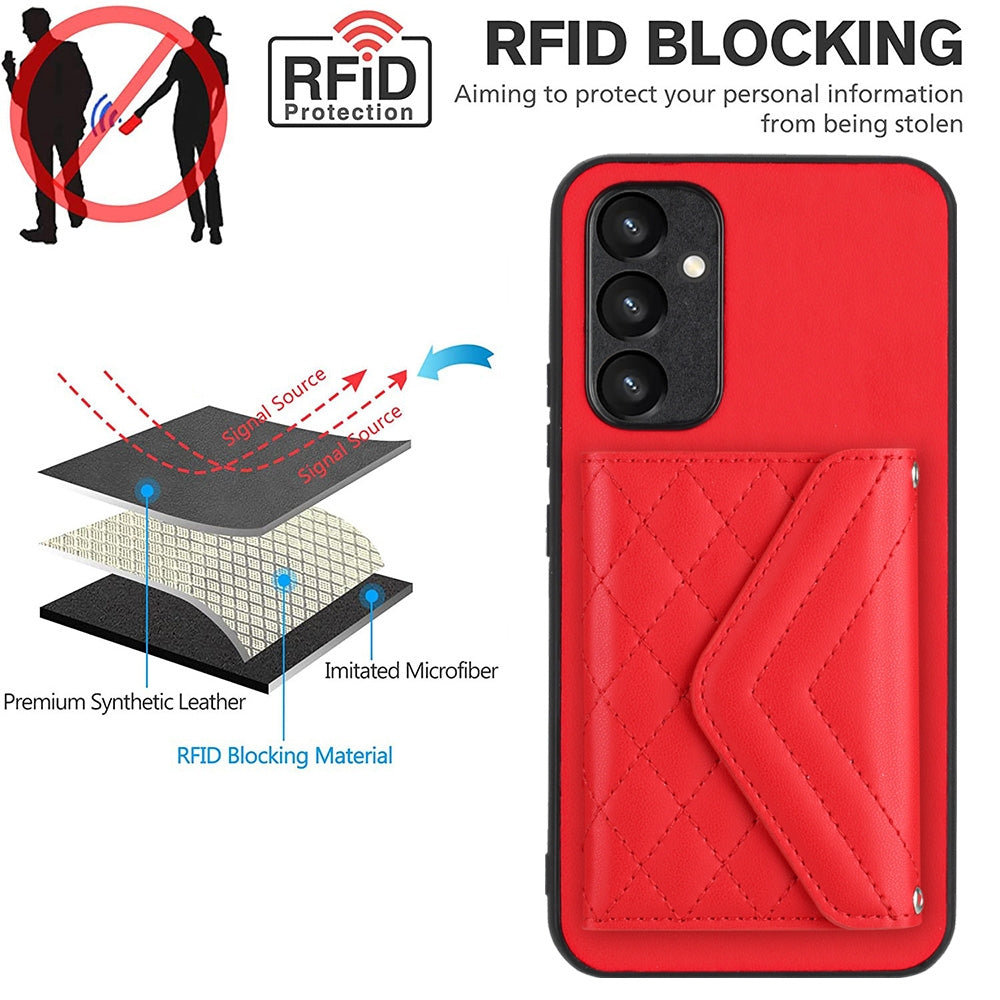 Samsung Galaxy A34 5G Leather Case with Card Holder & RFID Protection, Long Lanyard Included