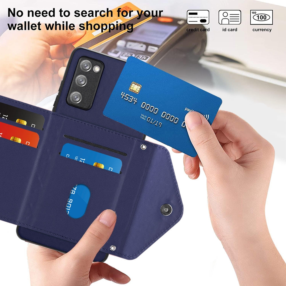 Samsung Galaxy S20 FE Leather Case with Card Holder & RFID Protection, Long Lanyard Included