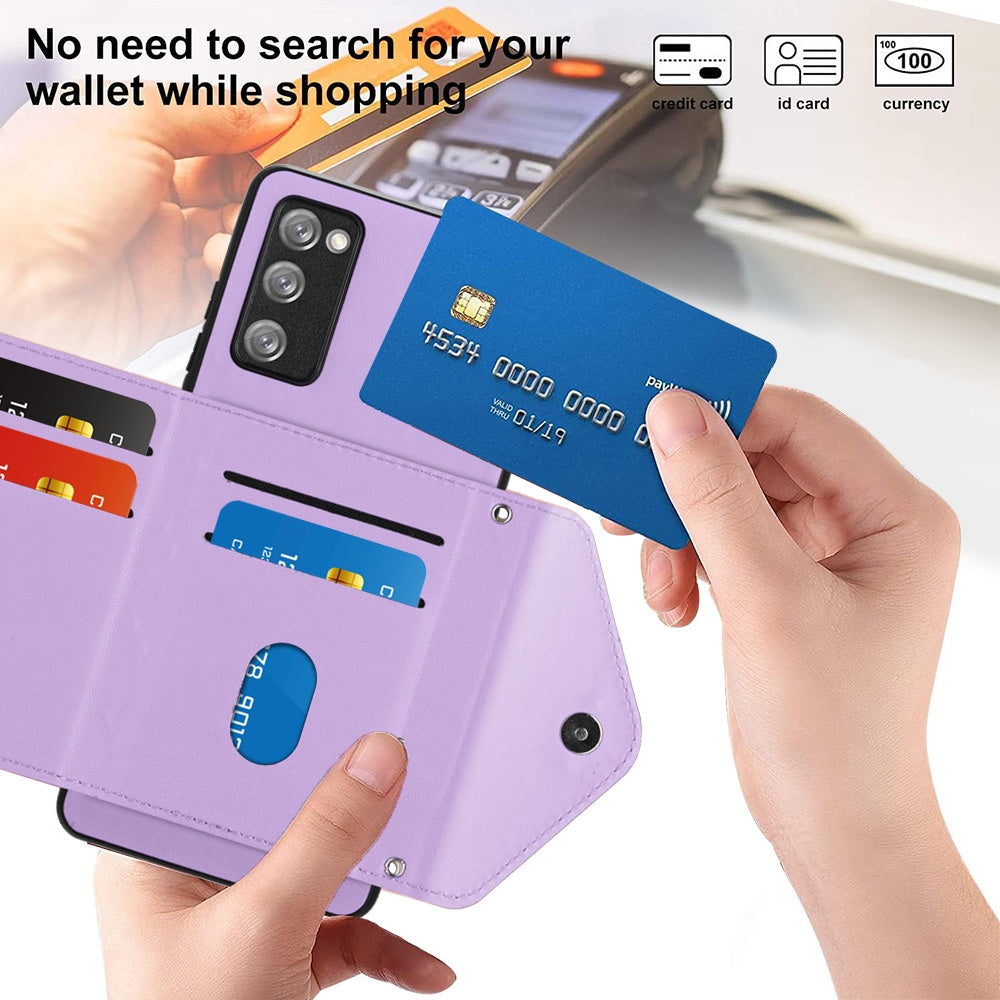 Samsung Galaxy S20 FE Leather Case with Card Holder & RFID Protection, Long Lanyard Included