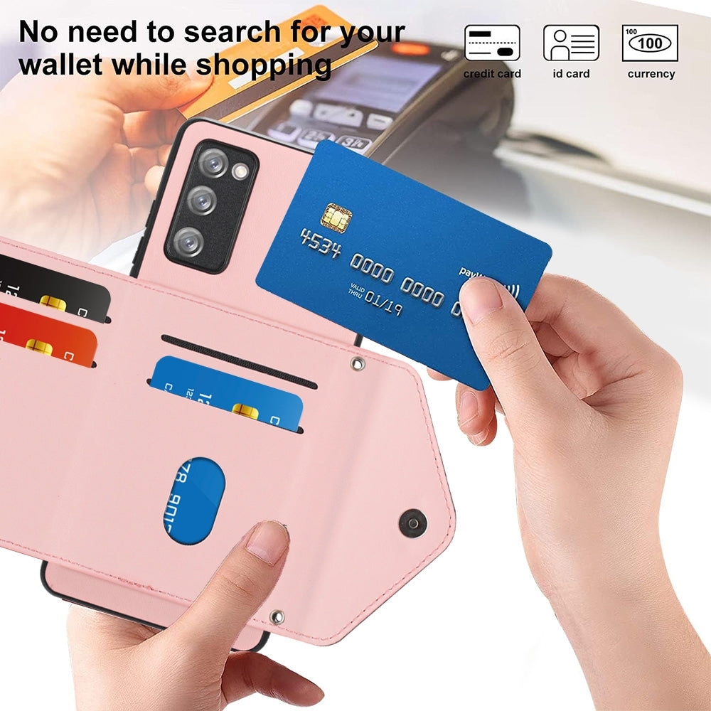 Samsung Galaxy S20 FE Leather Case with Card Holder & RFID Protection, Long Lanyard Included