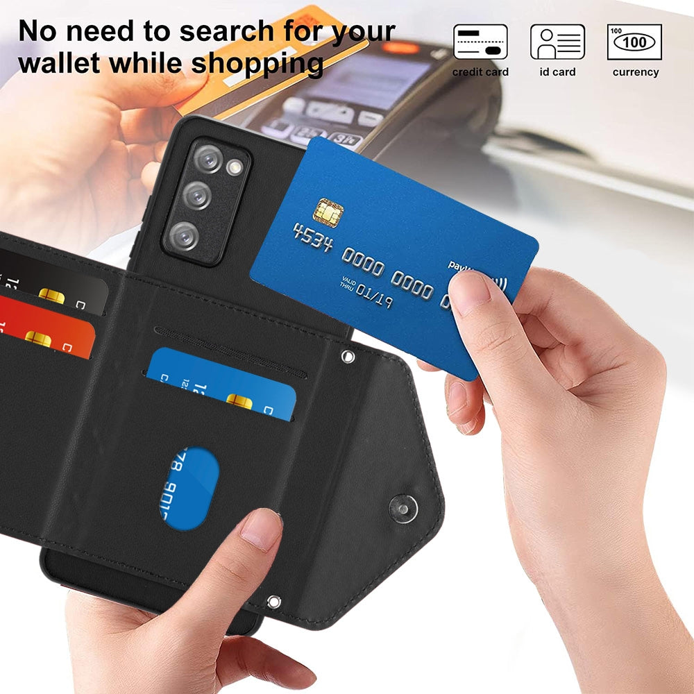 Samsung Galaxy S20 FE Leather Case with Card Holder & RFID Protection, Long Lanyard Included