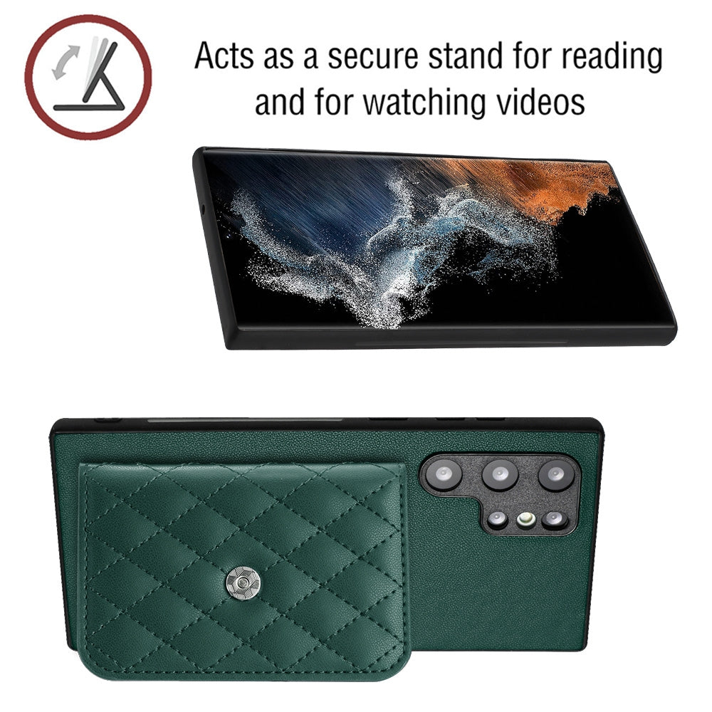 Samsung Galaxy S22 Ultra 5G Leather Case with Card Holder & RFID Protection, Long Lanyard Included