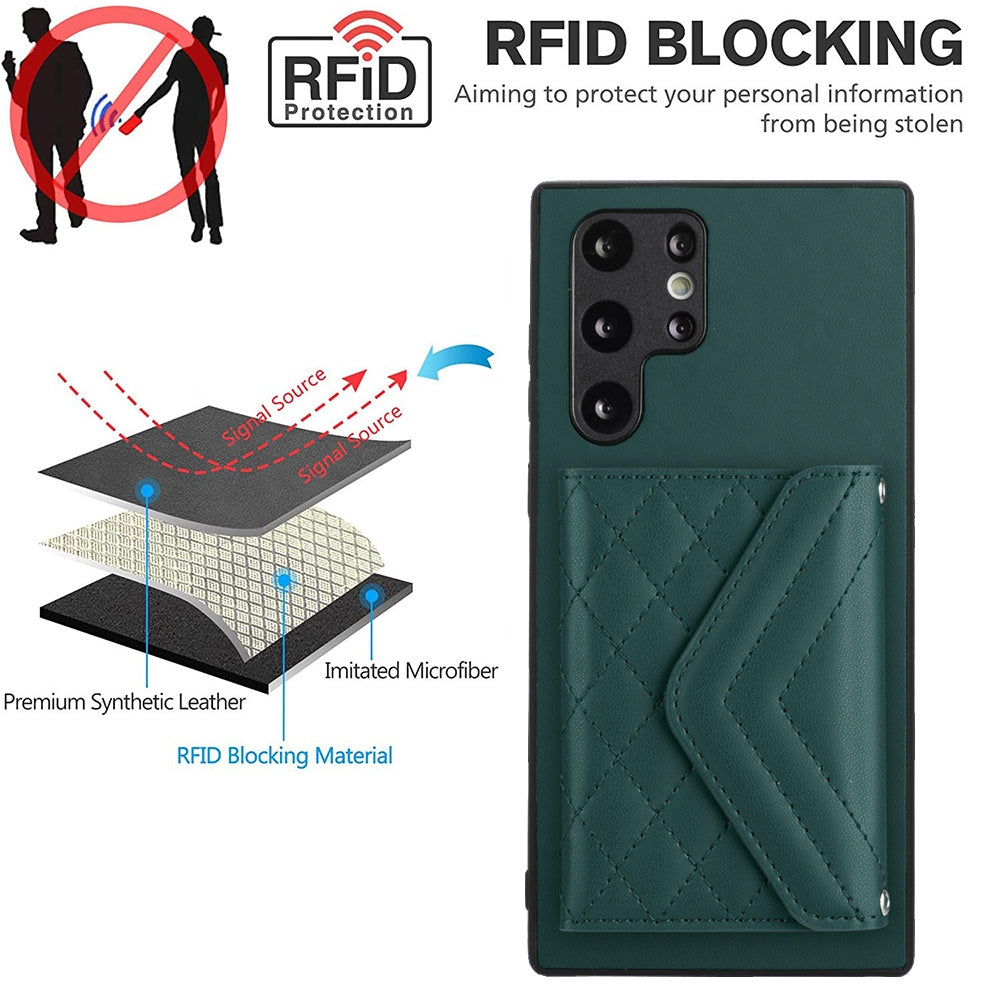 Samsung Galaxy S22 Ultra 5G Leather Case with Card Holder & RFID Protection, Long Lanyard Included