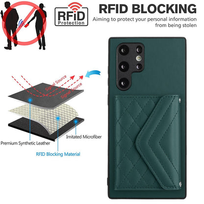 Samsung Galaxy S22 Ultra 5G Leather Case with Card Holder & RFID Protection, Long Lanyard Included