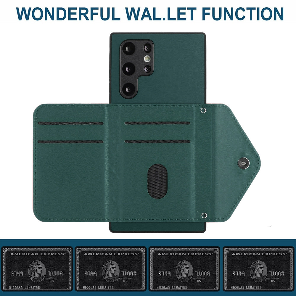 Samsung Galaxy S22 Ultra 5G Leather Case with Card Holder & RFID Protection, Long Lanyard Included