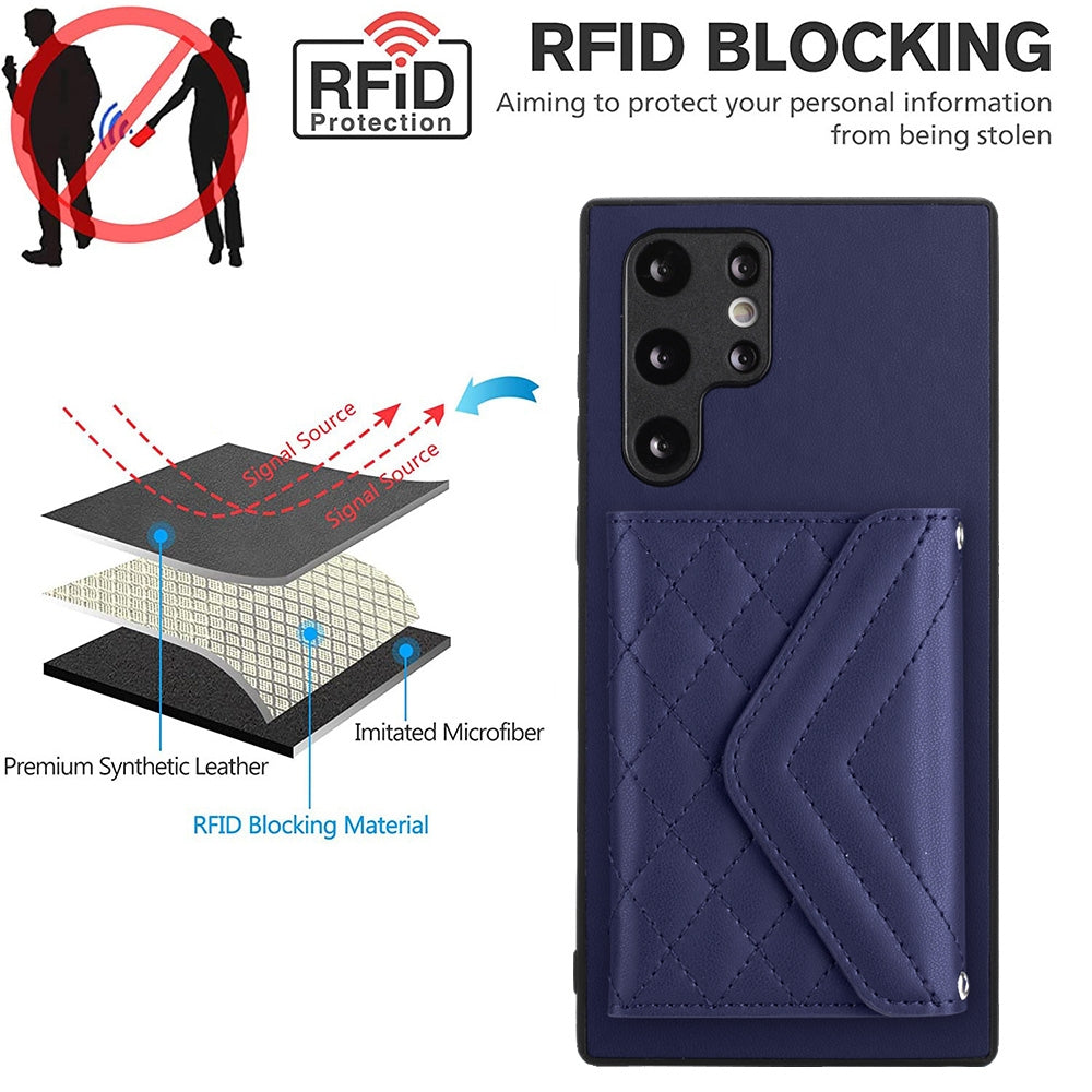 Samsung Galaxy S22 Ultra 5G Leather Case with Card Holder & RFID Protection, Long Lanyard Included