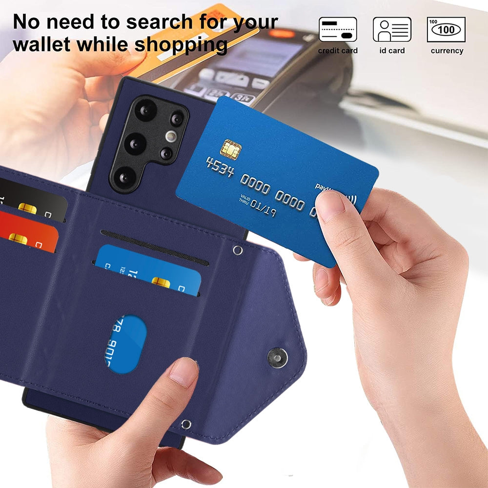 Samsung Galaxy S22 Ultra 5G Leather Case with Card Holder & RFID Protection, Long Lanyard Included