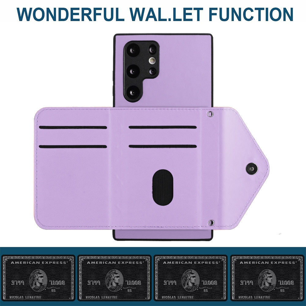 Samsung Galaxy S22 Ultra 5G Leather Case with Card Holder & RFID Protection, Long Lanyard Included