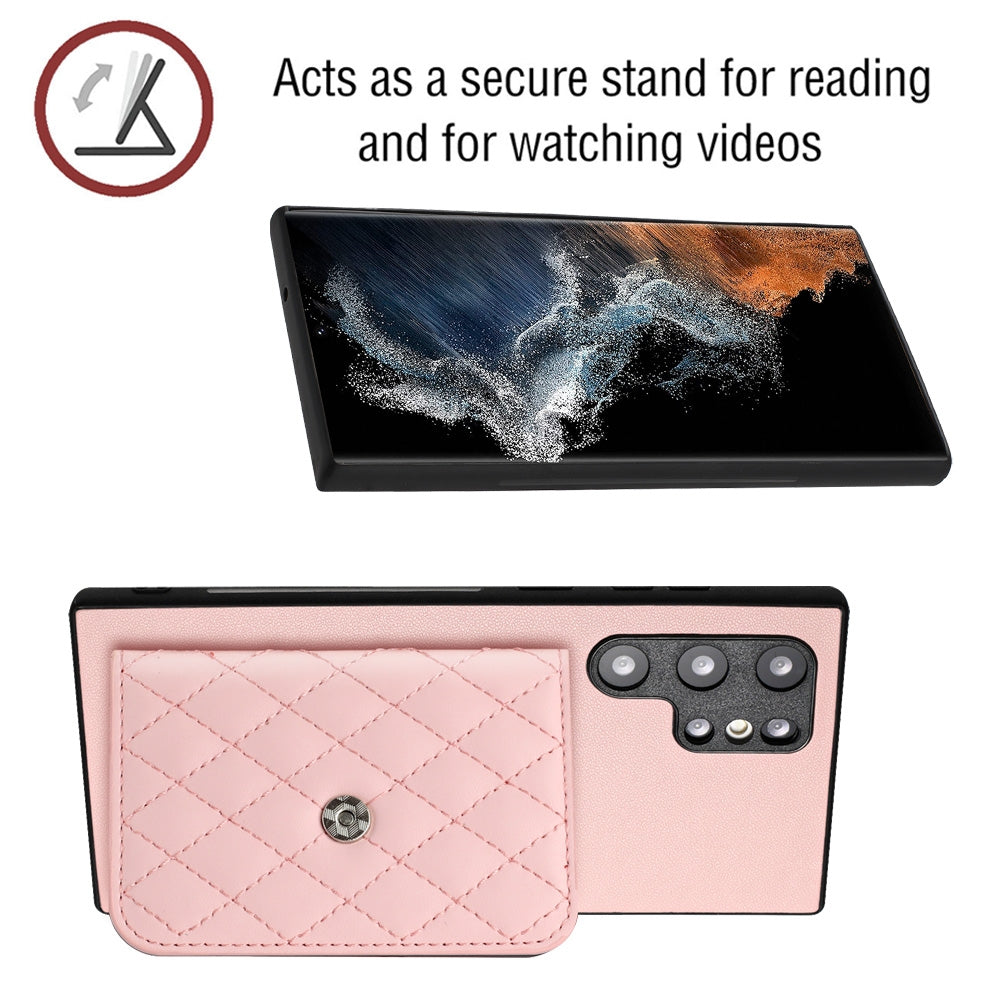 Samsung Galaxy S22 Ultra 5G Leather Case with Card Holder & RFID Protection, Long Lanyard Included