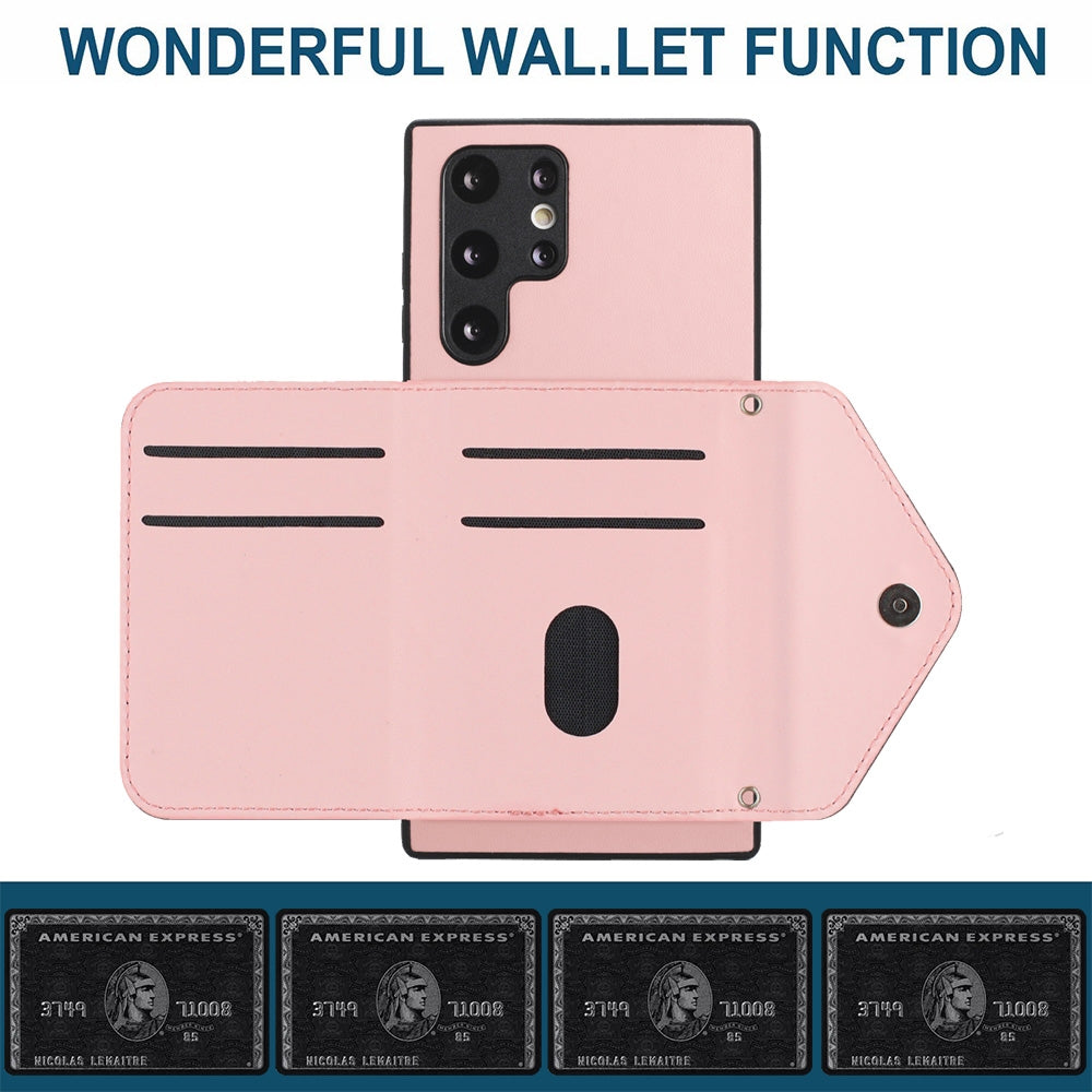 Samsung Galaxy S22 Ultra 5G Leather Case with Card Holder & RFID Protection, Long Lanyard Included