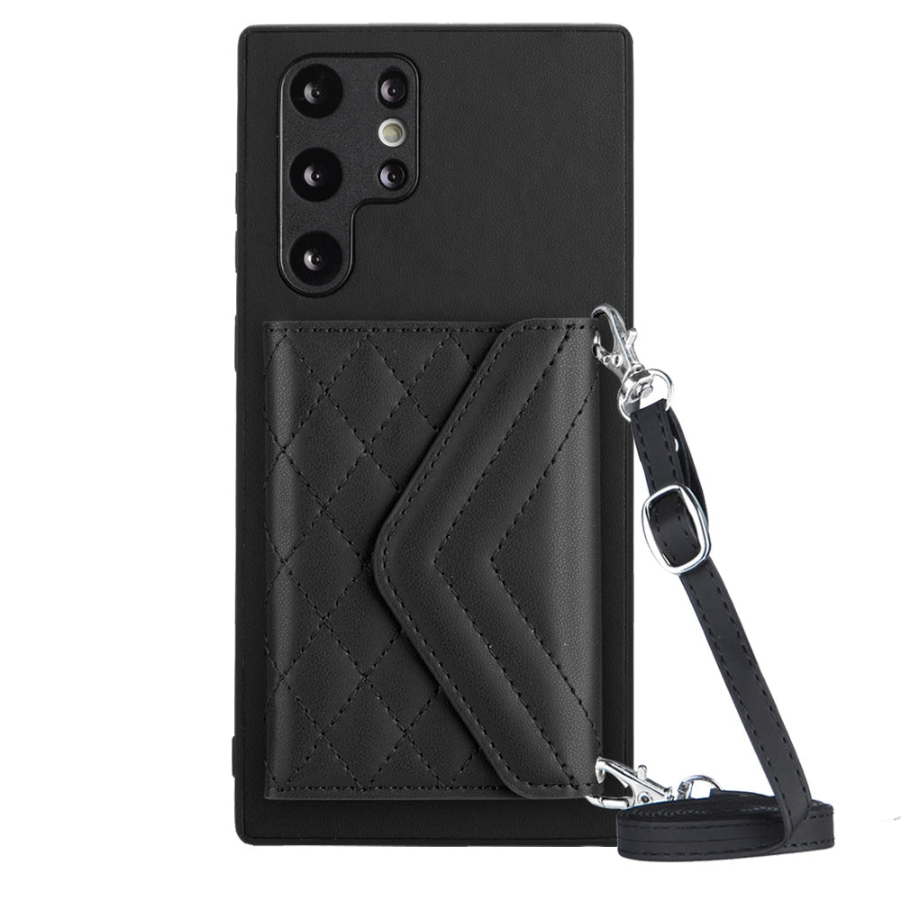 Samsung Galaxy S22 Ultra 5G Leather Case with Card Holder & RFID Protection, Long Lanyard Included