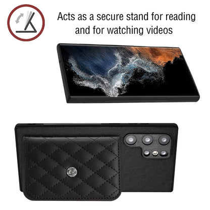 Samsung Galaxy S22 Ultra 5G Leather Case with Card Holder & RFID Protection, Long Lanyard Included