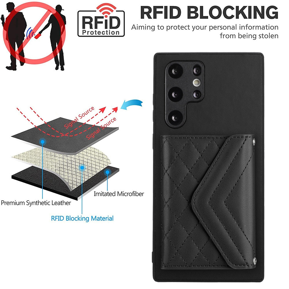 Samsung Galaxy S22 Ultra 5G Leather Case with Card Holder & RFID Protection, Long Lanyard Included