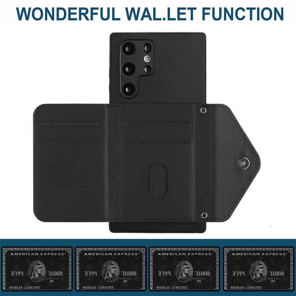 Samsung Galaxy S22 Ultra 5G Leather Case with Card Holder & RFID Protection, Long Lanyard Included