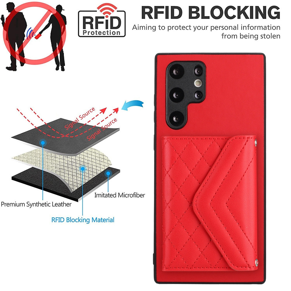 Samsung Galaxy S22 Ultra 5G Leather Case with Card Holder & RFID Protection, Long Lanyard Included