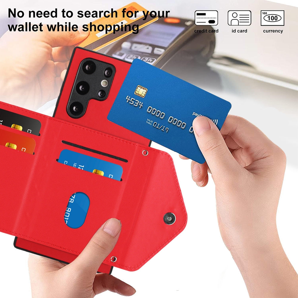 Samsung Galaxy S22 Ultra 5G Leather Case with Card Holder & RFID Protection, Long Lanyard Included
