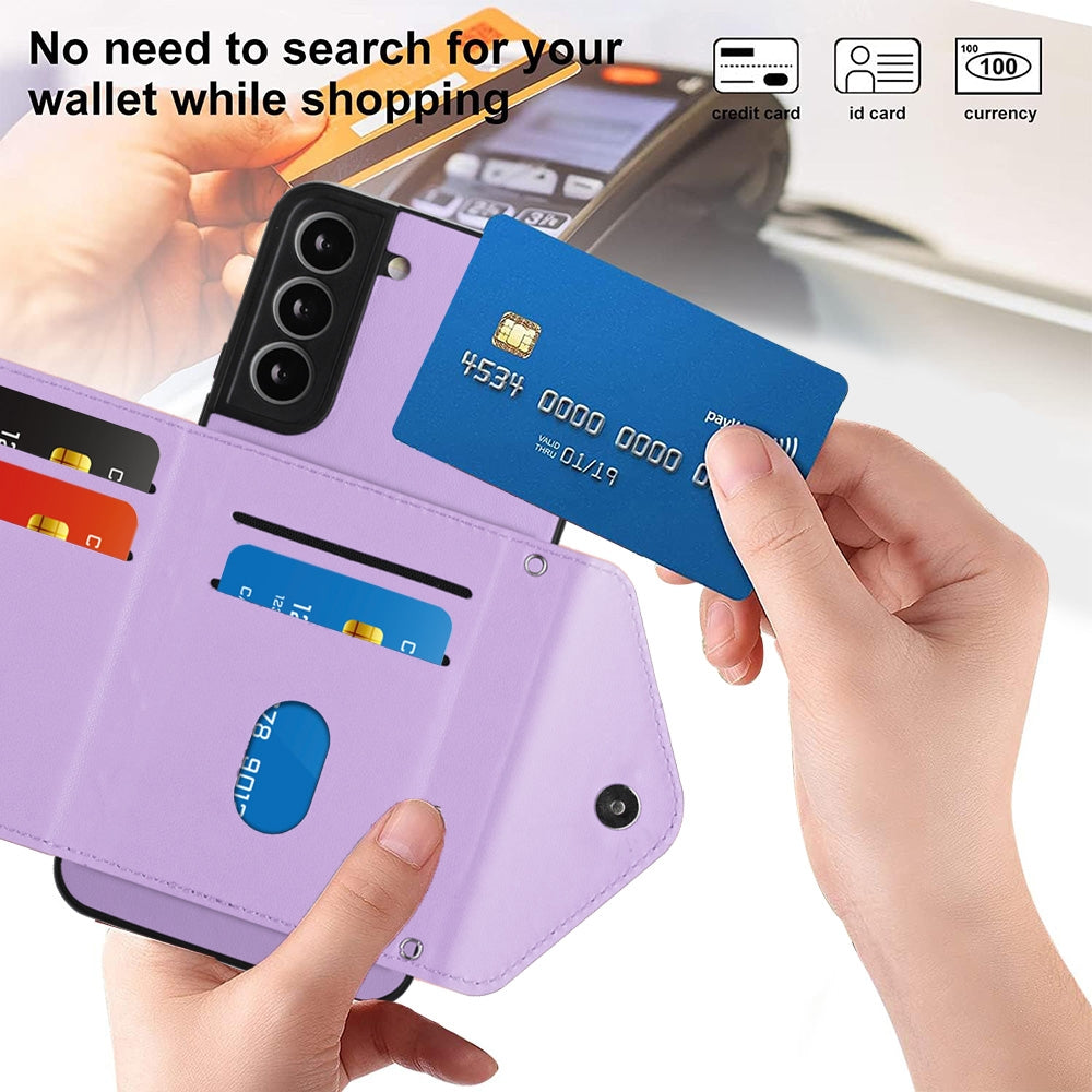 Samsung Galaxy S22 5G Leather Case with Card Holder & RFID Protection, Long Lanyard Included