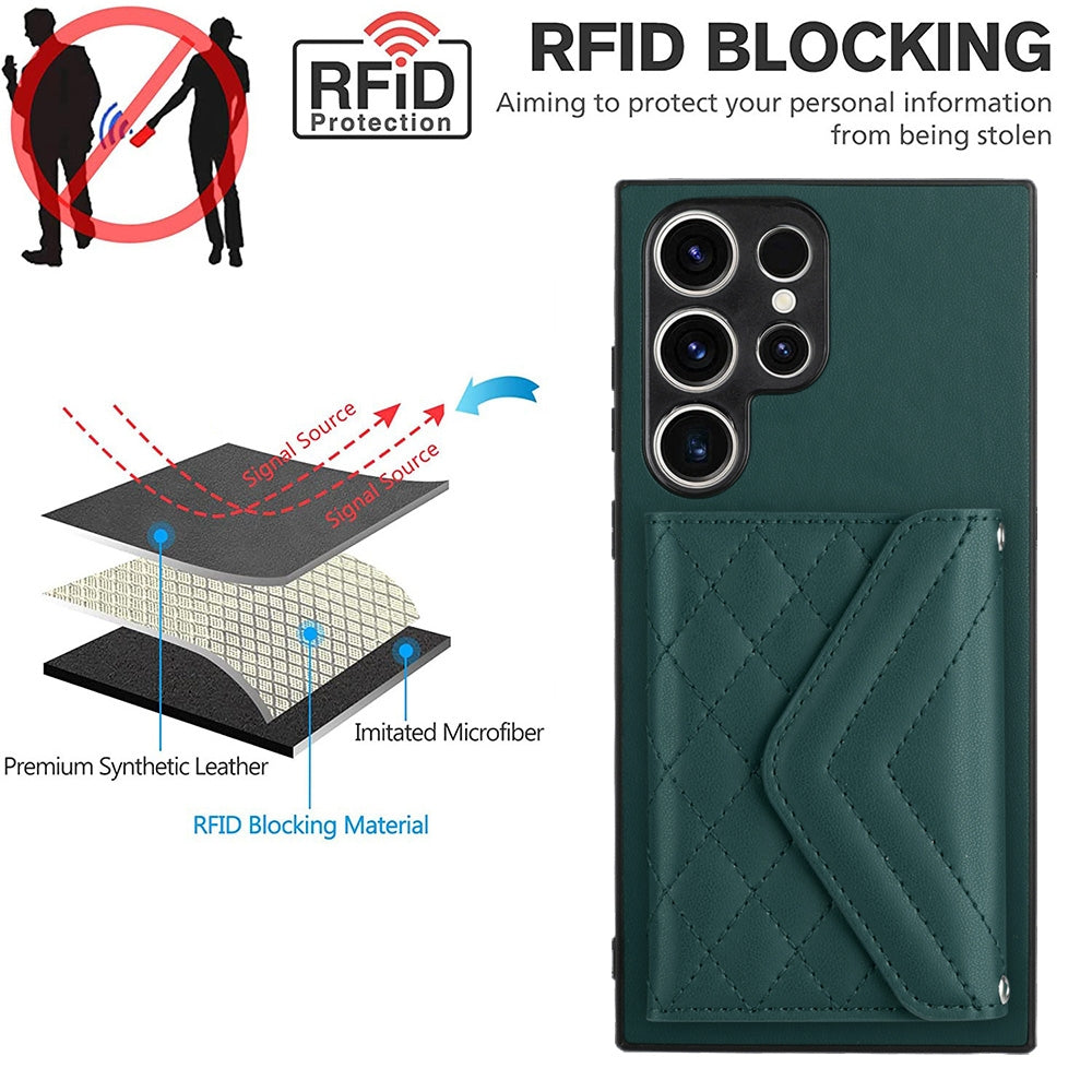 Samsung Galaxy S23 Ultra 5G Leather Case with Card Holder & RFID Protection, Long Lanyard Included