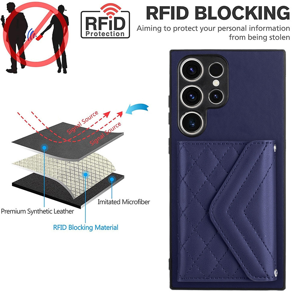Samsung Galaxy S23 Ultra 5G Leather Case with Card Holder & RFID Protection, Long Lanyard Included