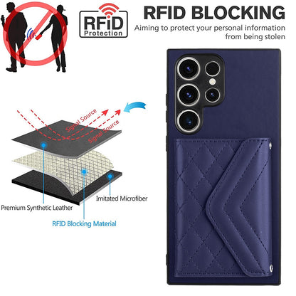 Samsung Galaxy S23 Ultra 5G Leather Case with Card Holder & RFID Protection, Long Lanyard Included