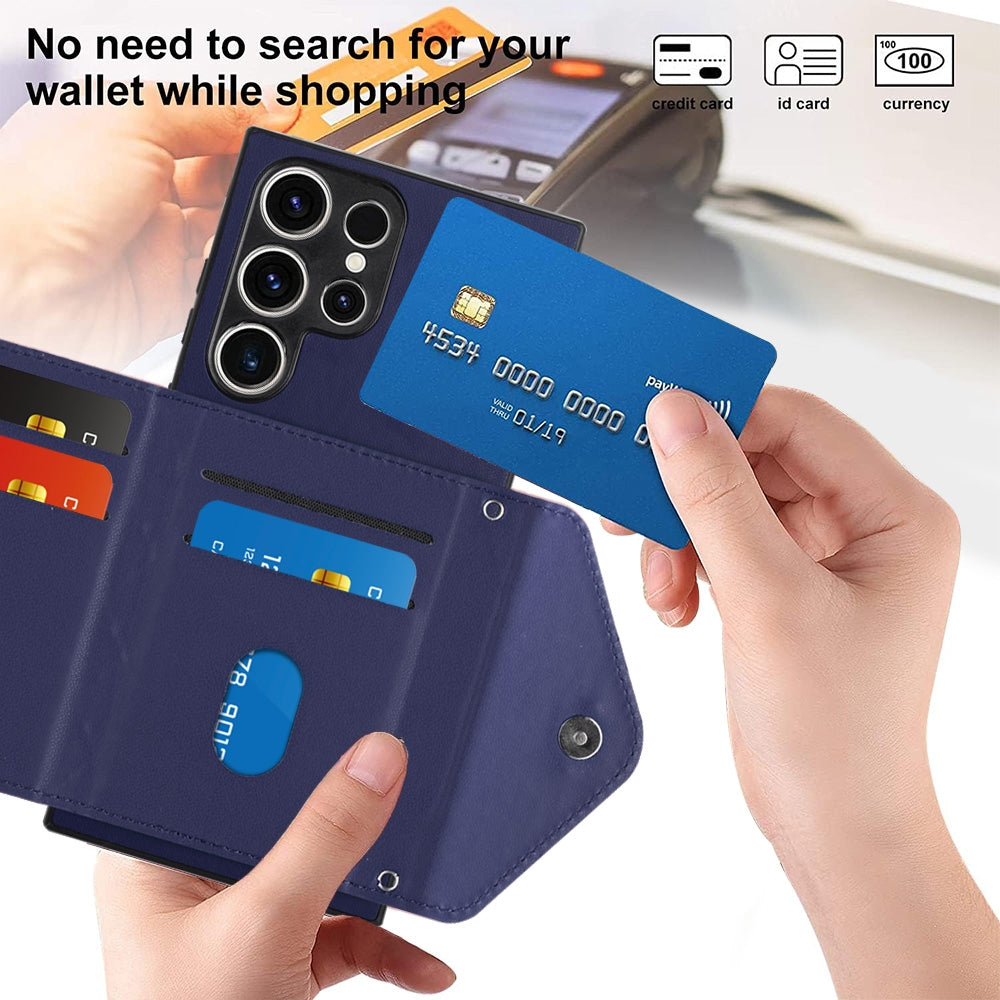 Samsung Galaxy S23 Ultra 5G Leather Case with Card Holder & RFID Protection, Long Lanyard Included