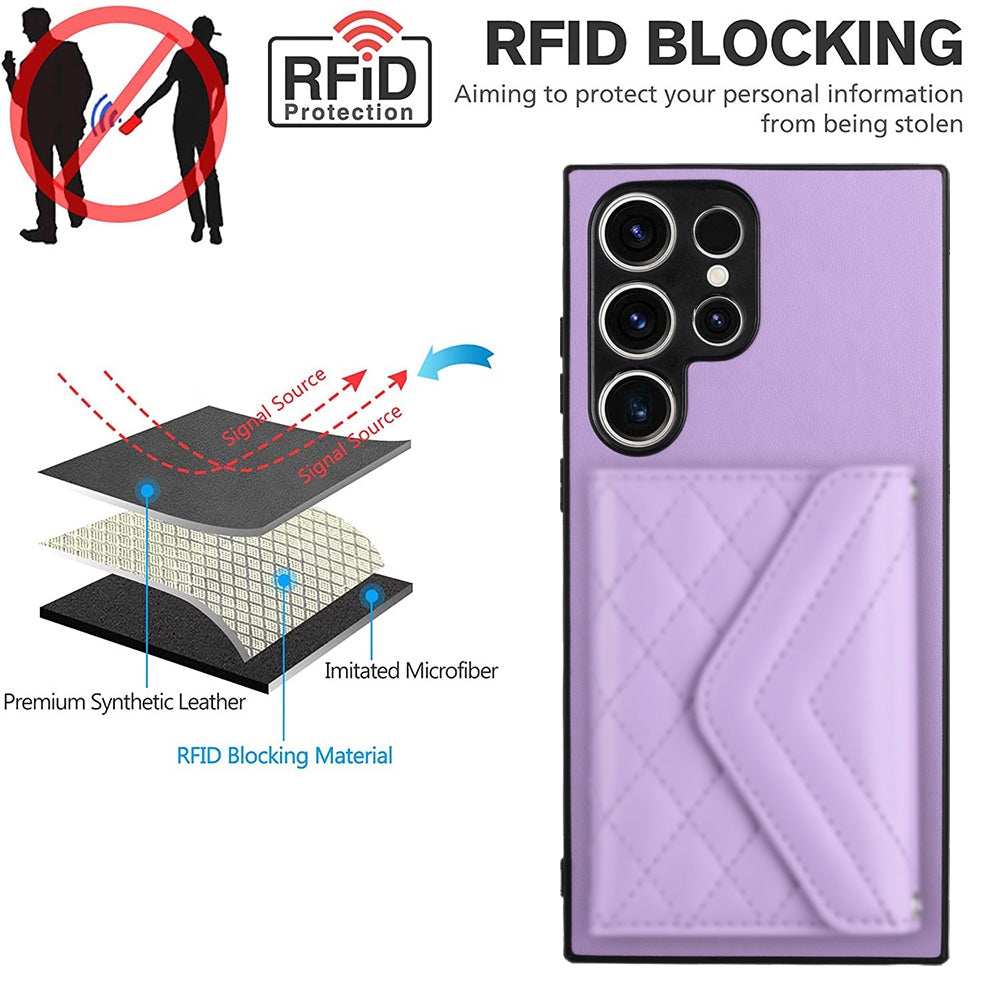 Samsung Galaxy S23 Ultra 5G Leather Case with Card Holder & RFID Protection, Long Lanyard Included