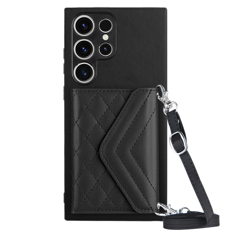 Samsung Galaxy S23 Ultra 5G Leather Case with Card Holder & RFID Protection, Long Lanyard Included