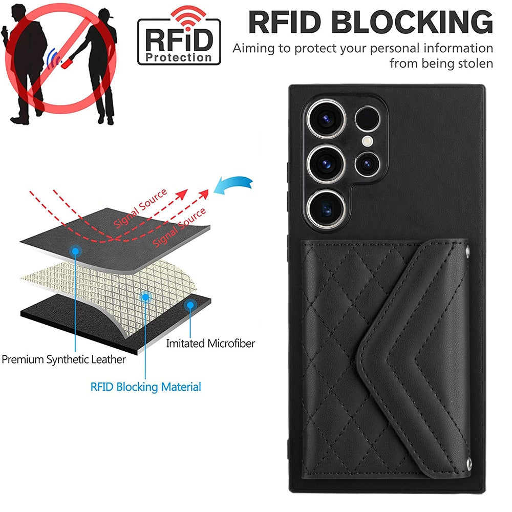 Samsung Galaxy S23 Ultra 5G Leather Case with Card Holder & RFID Protection, Long Lanyard Included